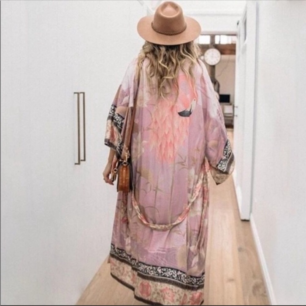 #85 CLOSEOUT SALE New! Boho Gypsy Cherry Blossom Kimono Robe Cover-Up - Picture 6 of 7